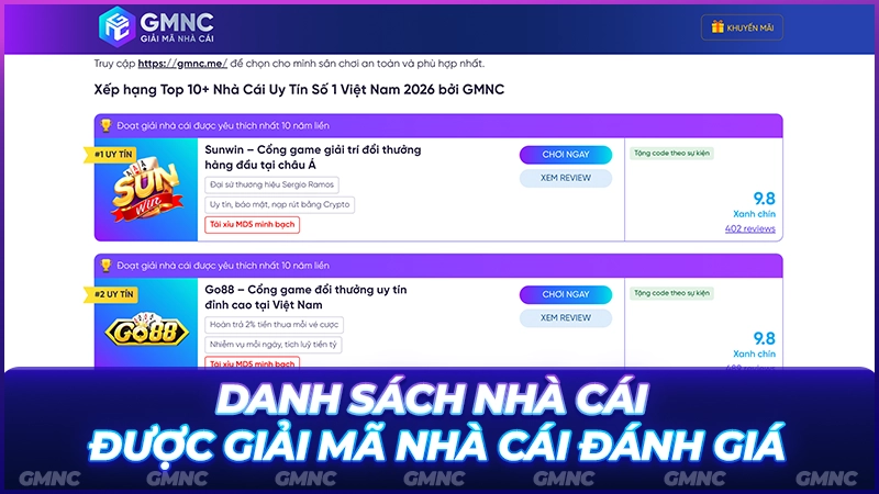 Danh sách nhà cái được Giải Mã Nhà Cái đánh giá